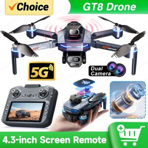 새로운 GT8 드론 8K 전문 HD 듀얼 카메라 스크린 원격 5G WIFI 브러시리스 모터 장애물 회피 Foldable Quadcopter Toys