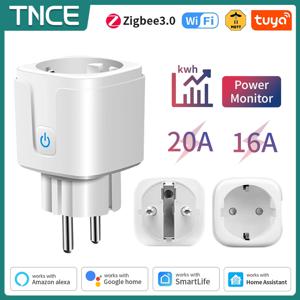 TNCE Tuya Wifi/Zigbee3.0 스마트 소켓 EU 플러그 16/20A 전원 모니터 원격 제어 스마트 라이프 APP 원격 제어 Alexa