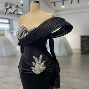 블랙 스윗하트 오프 숄더 바디콘 머메이드 크리스탈 장식 플리츠 이브닝 드레스, 포멀 가운, 심플 파티 드레스, 맞춤 제작