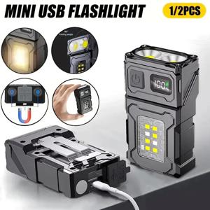 휴대용 LED COB 손전등 충전식 랜턴 야외 캠핑 비상 램프용 모자 클립 토치가 있는 휴대용 측면 COB 토치