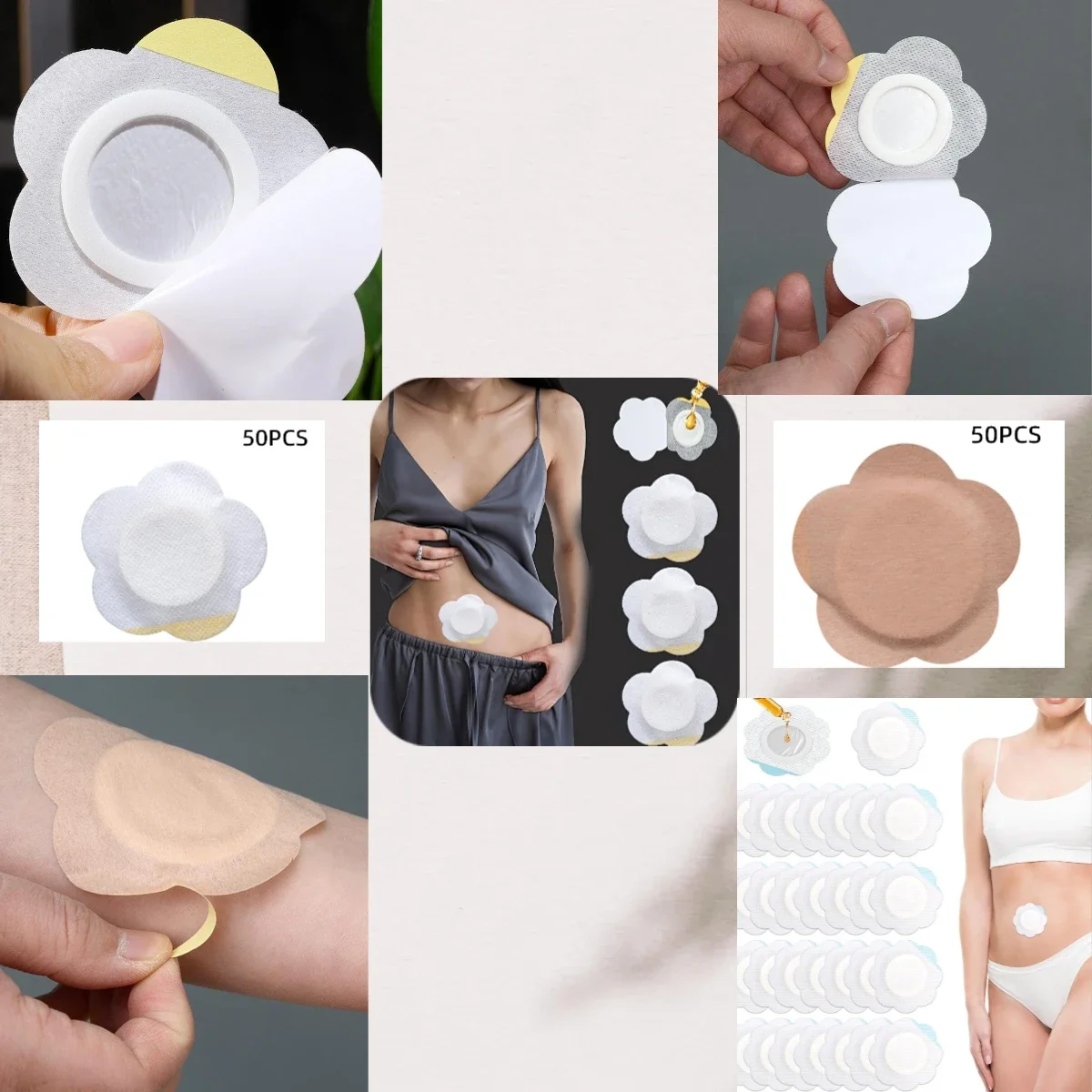 50개/세트 교체용 일회용 캐스터 오일 팩 자가 접착 배꼽 스티커 누출 방지 배꼽 보호대
