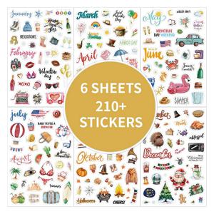 210개 만화 테마 플래너 스티커 영어 일정 관리 라벨 일일 저널 장식 휴일 테마 인덱스 탭