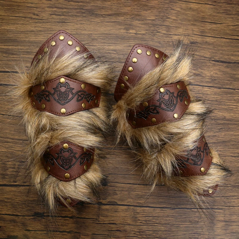 중세 바이킹 Steampunk 인조 가죽 모피 손목 보호대 Armguard Bracer Armor 할로윈 코스프레 소품 의상 액세서리