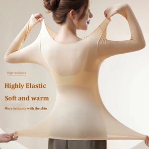 여성용 초박형 무봉제 보온 속옷 고탄력 따뜻한 조끼 슬림 핏 탑 캐주얼 긴팔 가벼운 잠옷