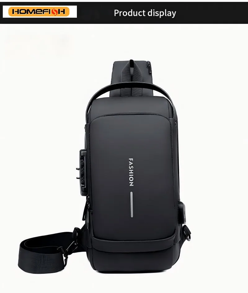 홈피쉬 남성용 도난 방지 가슴 가방 USB 충전 기능 포함 단거리 통학/운동용