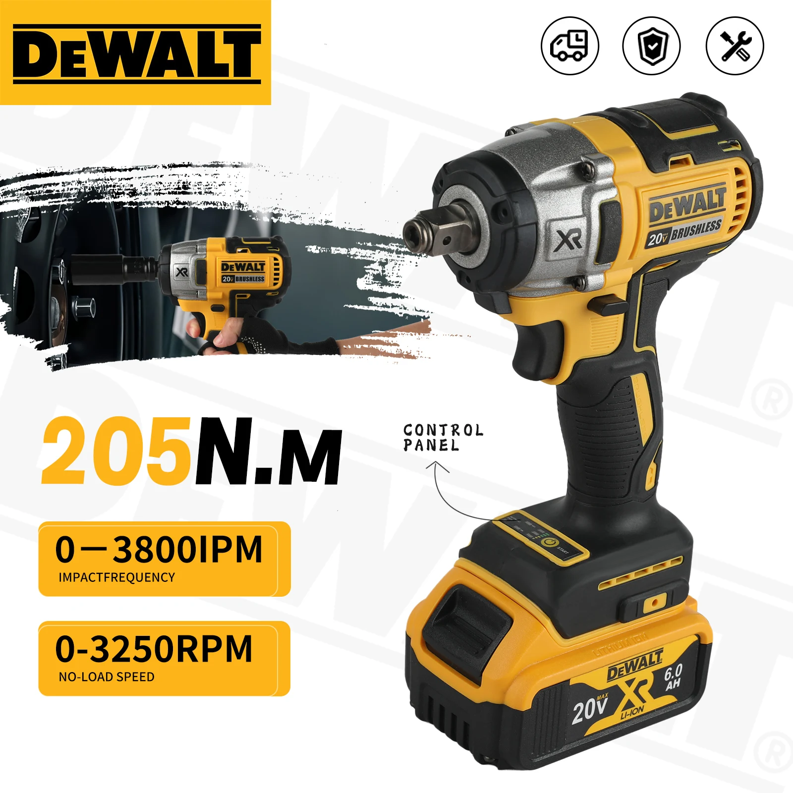 Dewalt DCF880 3300RPM 브러시리스 임팩트 렌치 고 토크 무선 전기 렌치 타이어 수리 도구 충전식 전동 공구