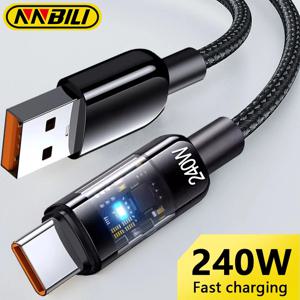 NNBILI 240W 고속 충전 USB C 케이블 나일론 땋은 투명 유형 C 삼성 화웨이 Mi 데이터 라인 용 고속 충전기 와이어