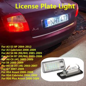 2개입 화이트 오류 없는 LED 자동차 번호판 전구 액세서리 아우디 Q7 A6 C6 4F S6 A3 8P S3 A8 S8 D3 4E RS4 A4 S4 B6 B7용