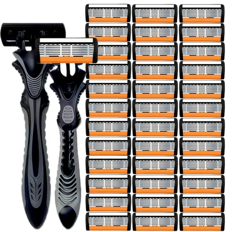 6중날 수동 면도기, 스테인리스 스틸 클래식 양날 면도날 안전 빈티지 면도 수염 콧수염 면도기