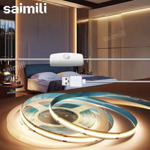 5V COB LED 스트립 라이트 자체 접착식 USB 유연한 LED 테이프(스위치 포함) 주방 캐비닛 침실용 고밀도 선형 조명