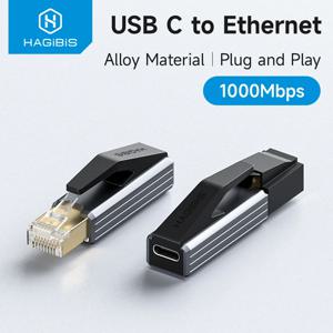 하기비스 USB C-이더넷 어댑터 1Gbps 기가비트 USB C 암-RJ45 수 네트워크 컨버터 (맥북 프로, 아이폰 16, 아이패드, XPS 호환)