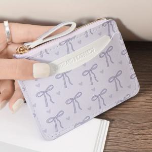 리본이 달린 패션 슬림 PVC 카드 홀더, 여성과 소녀들을 위한 가볍고 넉넉한 신용카드 케이스 동전 지갑