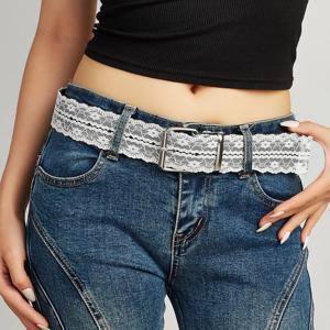 한국 Y2K 레이스 허리띠 여성용 플로럴 우아한 허리 벨트 3.8cm 폭 드레스 청바지 벨트 스파이시 걸스