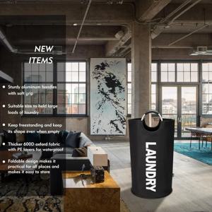 90L 대형 세탁 바구니, 접이식 세탁 가방, 독립형 높은 옷통, 접이식 세탁통