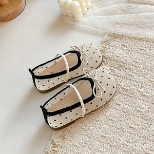 키즈 캐주얼 신발 샌들 메쉬 보우 프린트 여름 신발 소녀용 부드러운 바닥 미끄럼 방지 슬립온 통기성 핑크 블랙 사이즈 21-34