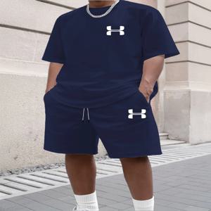 2026년 여름 신상 남성 프린트 반팔 티셔츠 + 반바지 세트, 캐주얼 스포츠웨어, 통기성 좋은 야외 캐주얼 남성 티셔츠