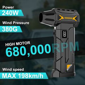 680000RPM 강력한 터보 송풍기 전기 제설기 USB 충전식 강력한 먼지 송풍기 LED 조명 자동차 청소