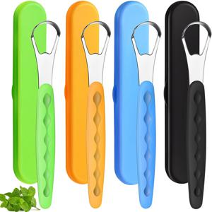 휴대용 여행 케이스가있는 스테인레스 스틸 혀 스크레이퍼 금속 혀 클리너 구강 브러시 나쁜 호흡을 줄이기 위해 청소하기 쉽습니다.