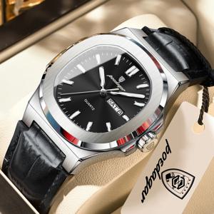 포에다가 패션 손목시계 남자친구용 야광 방수 주간 달력 비즈니스 커플 시계 가죽 고급 남성 시계