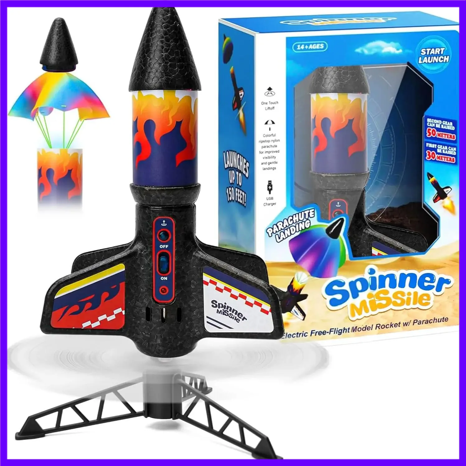 어린이 로켓 발사 장난감, 낙하산 포함 자동 발사 모터식 우주 로켓 장난감, 소년 어린이 야외 발사 게임