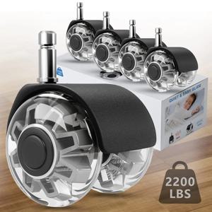 (5팩) 사무실 의자 바퀴 교체용 2인치 폴 M11 헤비듀티 캐스터 휠 빠르고 조용한 회전 의자 캐스터