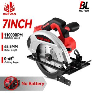 ONEVAN 4000W 브러시리스 전기 원형 톱 7인치 무선 충전식 휴대용 목재 절단 전동 공구 (마키타 배터리 핀용)