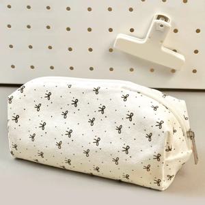 아름다운 캔버스 연필 파우치 1개, 창의적인 리본 패턴 지퍼 연필 파우치 및 책상 정리함, 필수 학용품