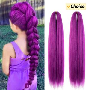 14인치 퍼플 브레이딩 헤어 익스텐션 헤어피스 합성 프리 스트레치드 EZ 브레이드 어린이용 할로윈 코스튬 코스프레용
