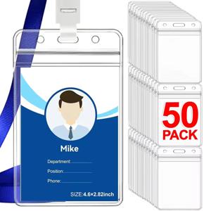 50/40/10/1PCS 투명 이름 ID 배지 홀더 방수 두꺼운 수직 명함 홀더 보호대(재밀봉 가능한 지퍼 포함)