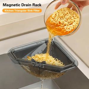 싱크대 음식물 쓰레기 수집기 원터치 자석식 음식물 거름망 자석 삼각형 배수구 거름망 주방 싱크대 거름망 바구니 접이식