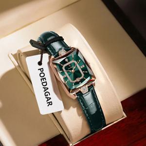 포에다가 레트로렉트클럭스 여성용 시계 방수 날짜 가죽 여성 시계 우아한 패션 쿼츠 여성 손목시계 레로즈 선물