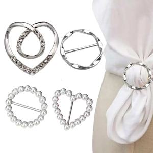 4pcs 금속 반지 허리 단추 스카프 단추 패션 코너 밑단 허리 매듭 브로치 여성 티셔츠 고정 버클 소녀 장식