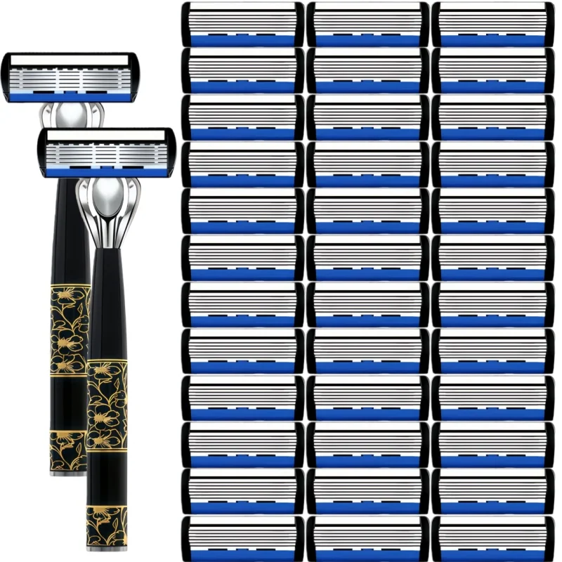 6겹 클래식 면도기, 면도기 세트, 스테인리스 스틸 블레이드, 수동 안전 면도기, 재사용 가능한 블레이드, 실리콘 미끄럼 방지 층