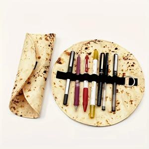 1개 플라잉 팬케이크 모양 필통 창의적인 얼룩 방지 모형 팬케이크 보관 가방 데스크탑 정리함 필통