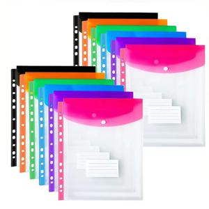 6/12개 A4 PP 파일 가방 버튼 스냅 및 파일 폴더 확장 가방 학교 사무실용 확장 가능한 버튼 및 라벨 포켓