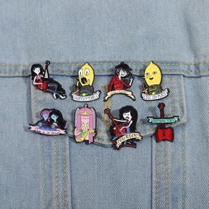 핀과 개 제이크 핀 브로치와 만화 모험 시간 귀여운 레몬 프린스 애니메이션 그림 에나멜 옷깃 핀 쥬얼리 코스프레 소품