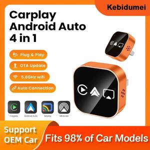 2026 업그레이드 4 in 1 유선에서 무선으로 CarPlay 안드로이드 오토 에어플레이 미러링크 안정적인 블루투스 어댑터 (아우디, 벤츠, 토요타, 폭스바겐용)