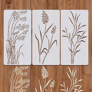 3개 대형 야생화 스텐실 세트 7.9×15.8인치 - 벽, 바닥, 울타리용 재사용 가능한 봄 꽃과 소박한 식물 스프레이 템플릿