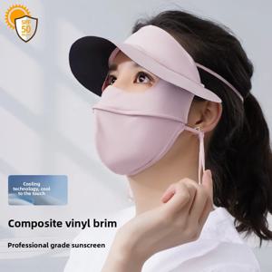 여름용 비닐 브림 페이스 키니 자외선 차단 아이스 실크 통기성 마스크 사이클링 UV 차단 페이스 마스크