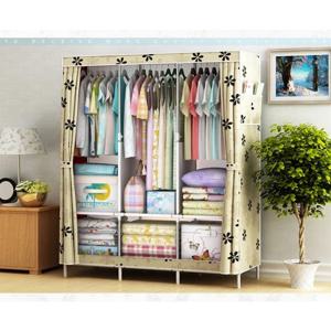현대식 심플 옷장 천 옷장 스틸 파이프 조립식 수납 천 옷장 기숙사용 심플 싱글/더블 옷걸이 옷장