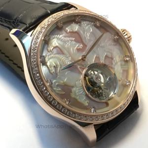 42mm 사파이어 ST8000 투르비옹 무브먼트 시계. 쉘 카빙 남성용 기계식 시계