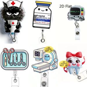 1개 귀여운 의료 테마 접이식 배지 릴 – 의사, 간호사, RN, LPN, 의료진을 위한 아크릴 ID 홀더