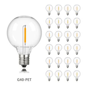25PCS 애완 동물 G40 글로브 Led 필라멘트 램프 전구 E12 기본 110V 220V 2200K 디 밍이 가능한 문자열 빛 교체 비산 방지 플라스틱 전구