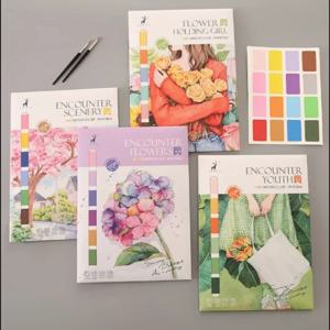 휴대용 수채화 그림 책 4 시트 페인트 브러시로 색칠하기 책 구 아슈 책 어린이 낙서 그림 그리기 편지지