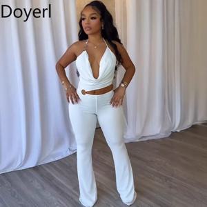 Doyerl Halter v 넥 백리스 원피스 점프 슈트 여성 섹시 할로우 아웃 민소매 나이트 클럽 의상 생일 Rompers Overalls