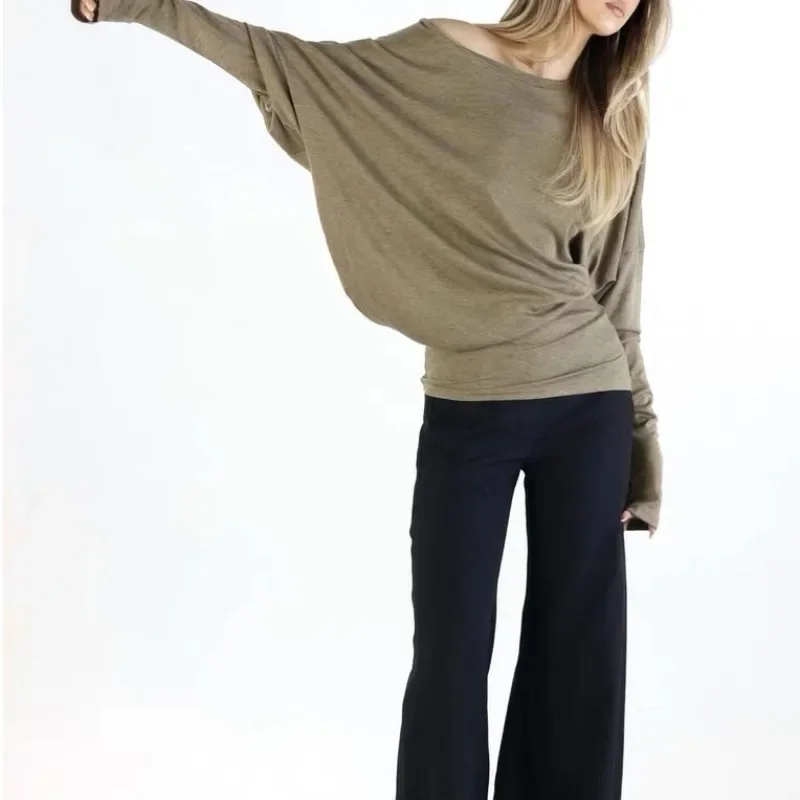 캐주얼 티셔츠 플리츠 빈티지 심플 오프 숄더 티셔츠 Y2k streetwear 티셔츠 한국어 Y2k 탑 서브컬쳐 오버사이즈 그런지