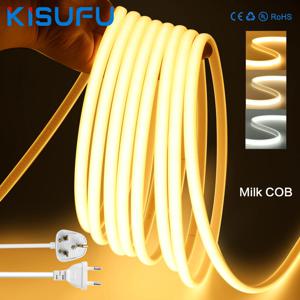 고휘도 220V 230V COB LED 밀키 네온 스트립 라이트 288LED/M 3000K 4500K 6000K 방수 슈퍼 플렉시블 리본 테이프 1-100M