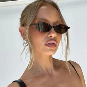 레트로 타원형 프레임 선글라스 패션 여성 트렌디 작은 프레임 선글라스 펑크 캣아이 선쉐이드 자외선 차단 UV400 안경