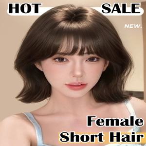 여성용 합성 숏 가발, 눈에 띄지 않는 자연스러운 짧은 갈색 곱슬머리 가발 (앞머리 포함), 코스프레 로리타 파티용 가발