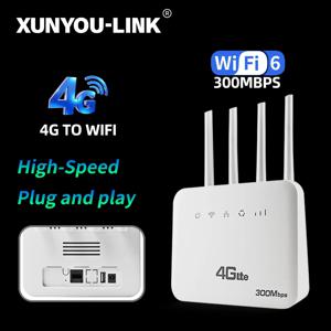 XUNYOU-LINK 4G LTE 와이파이 라우터 와이파이 6 300Mbps SIM 모뎀 무선 와이파이 모뎀 32개 기기 지원 아시아 아프리카 유럽용 와이파이 라우터